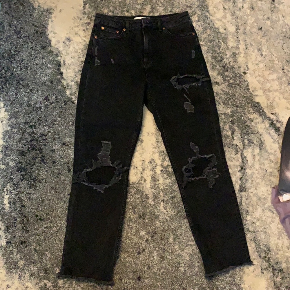 Top Shop Straight Leg Ripped Jeans